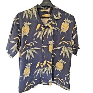 Tommy Bahama 100% Silk Pineapple & Palm Short Sleeve Shirt Men's Large Blue